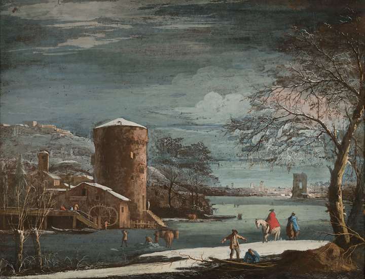 Winter Landscape with a Mill by a Frozen River